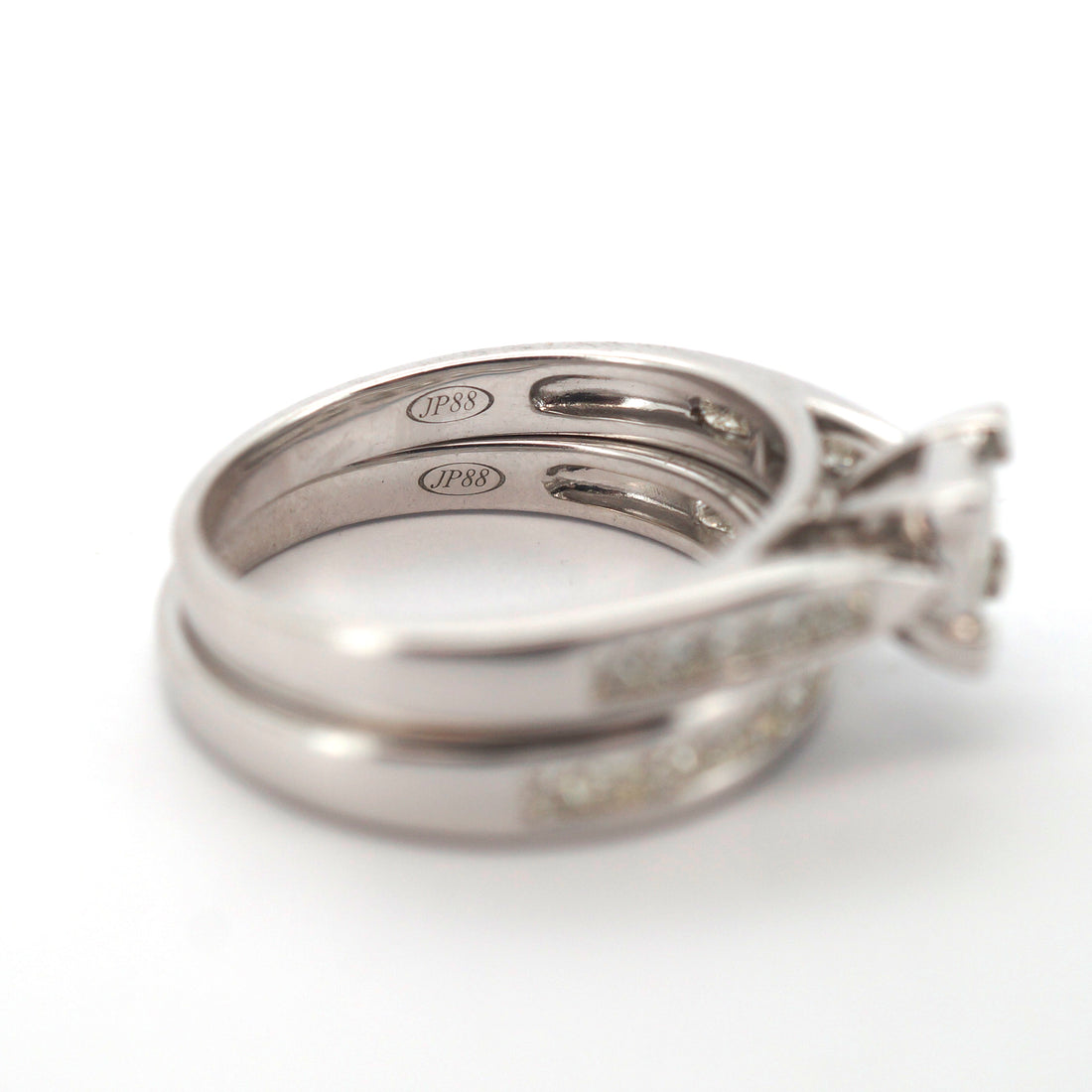 Unisex 18ct White Gold Diamond Engagement and Wedding Ring Set (Size M 1/2) - 31167