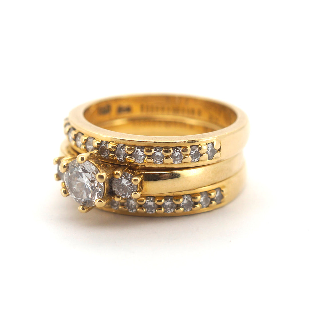 Unisex 18ct Yellow Gold Engagement & Wedding/Eternity Ring Set (K 1/2, Dia) - 201251