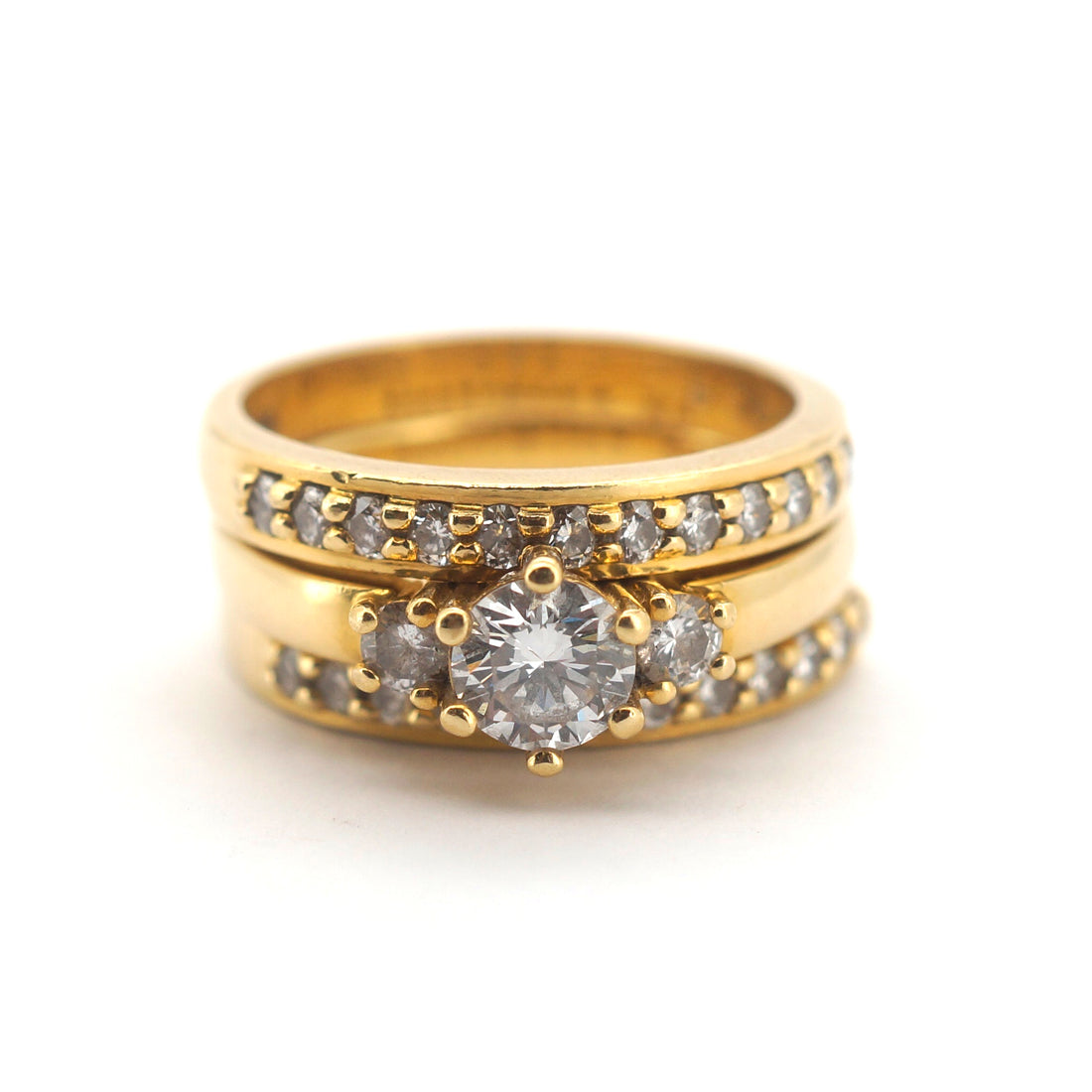 Unisex 18ct Yellow Gold Engagement & Wedding/Eternity Ring Set (K 1/2, Dia) - 201251