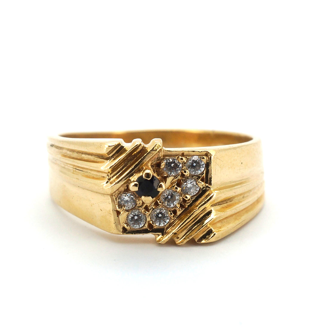 Unisex 18ct Yellow Gold & Synthetic Sapphire Ring (Size R 1/2) - 510972