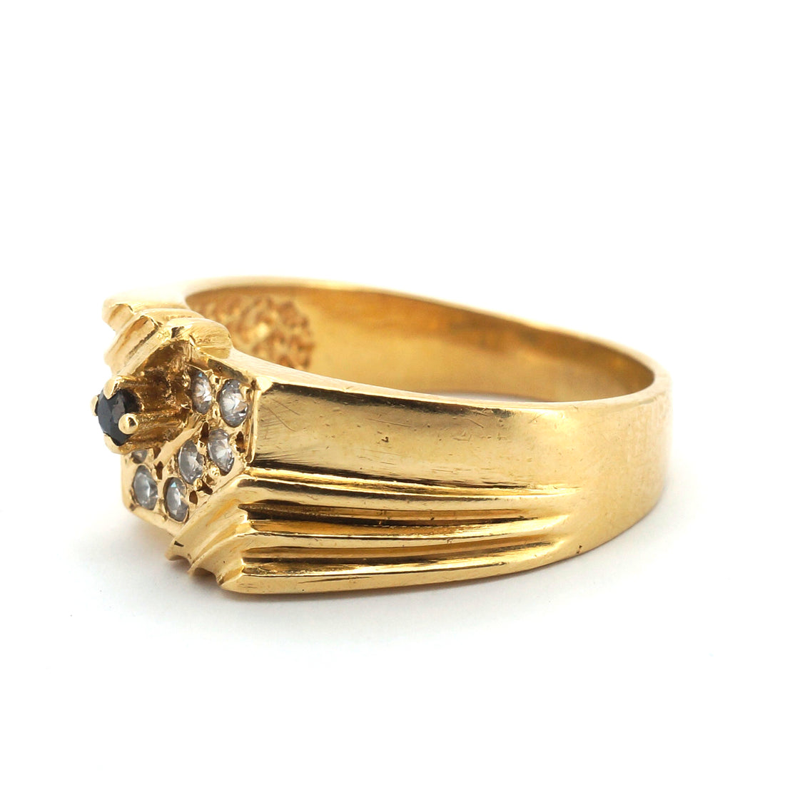 Unisex 18ct Yellow Gold & Synthetic Sapphire Ring (Size R 1/2) - 510972