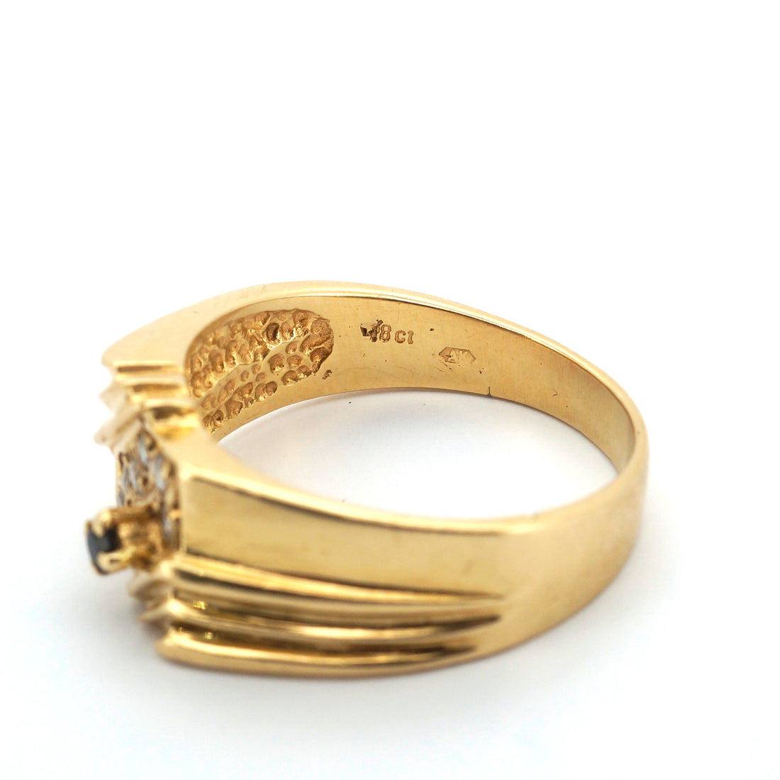 Unisex 18ct Yellow Gold & Synthetic Sapphire Ring (Size R 1/2) - 510972
