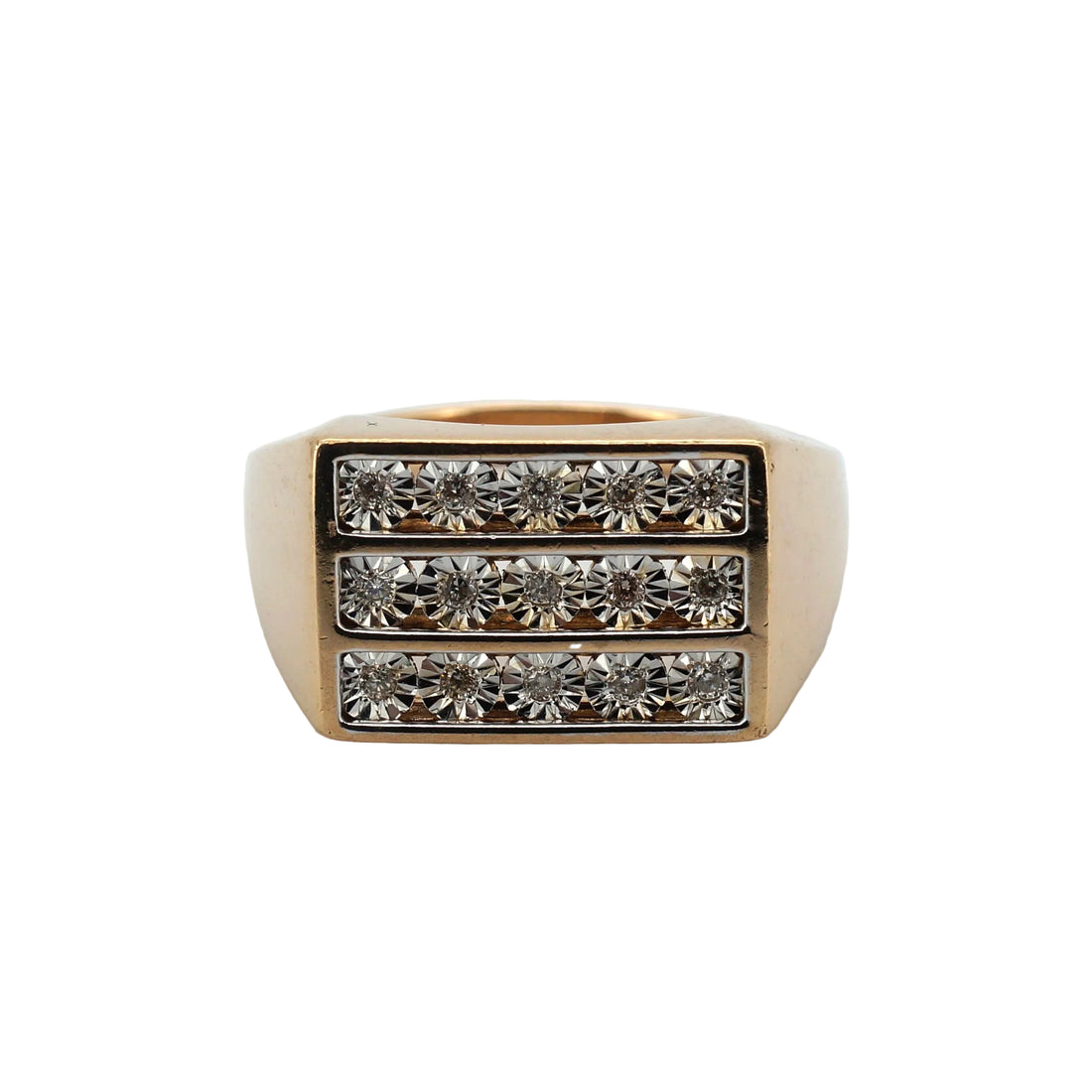 Unisex 9ct Yellow Gold & Diamond Dress Ring (Size S) - 511558