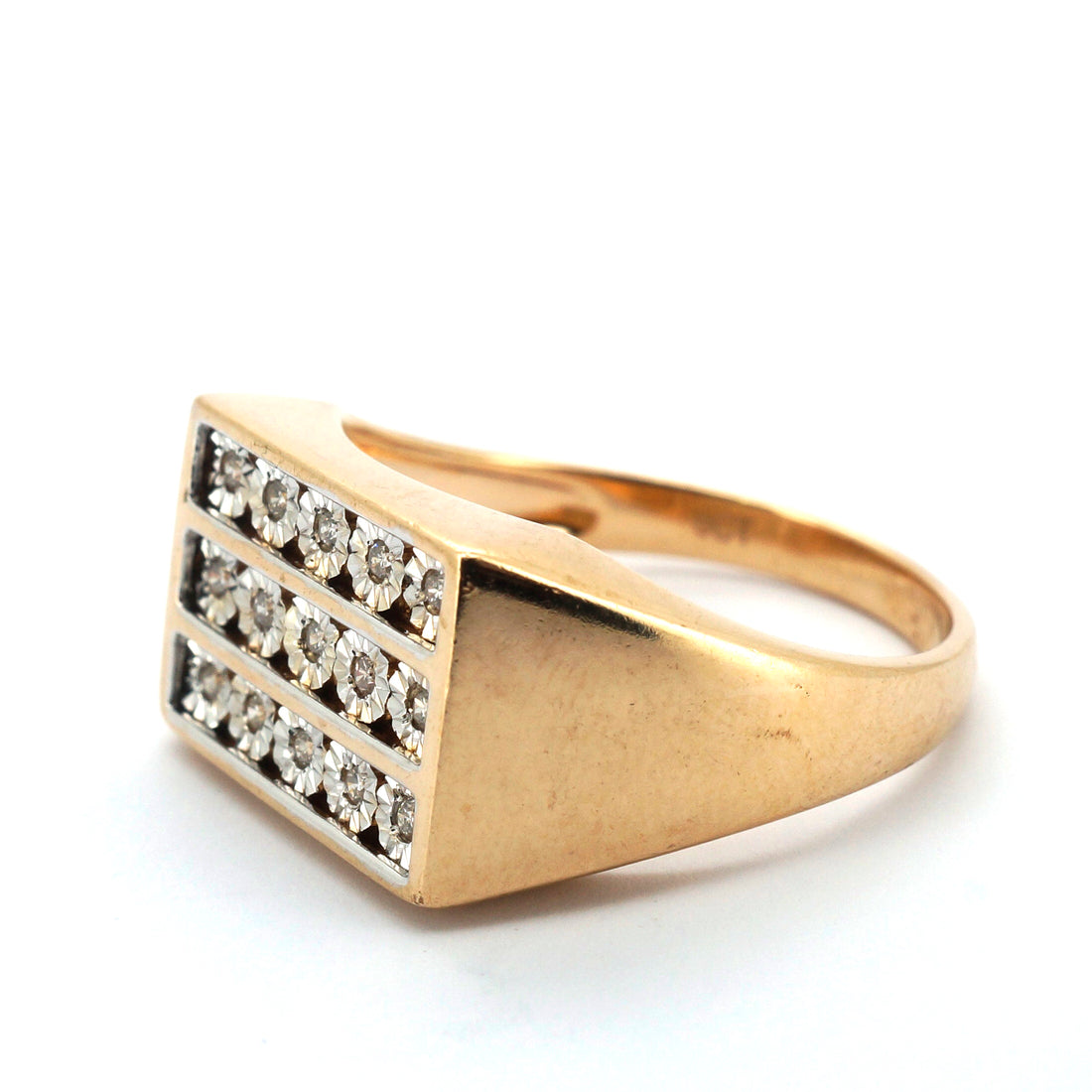 Unisex 9ct Yellow Gold & Diamond Dress Ring (Size S) - 511558