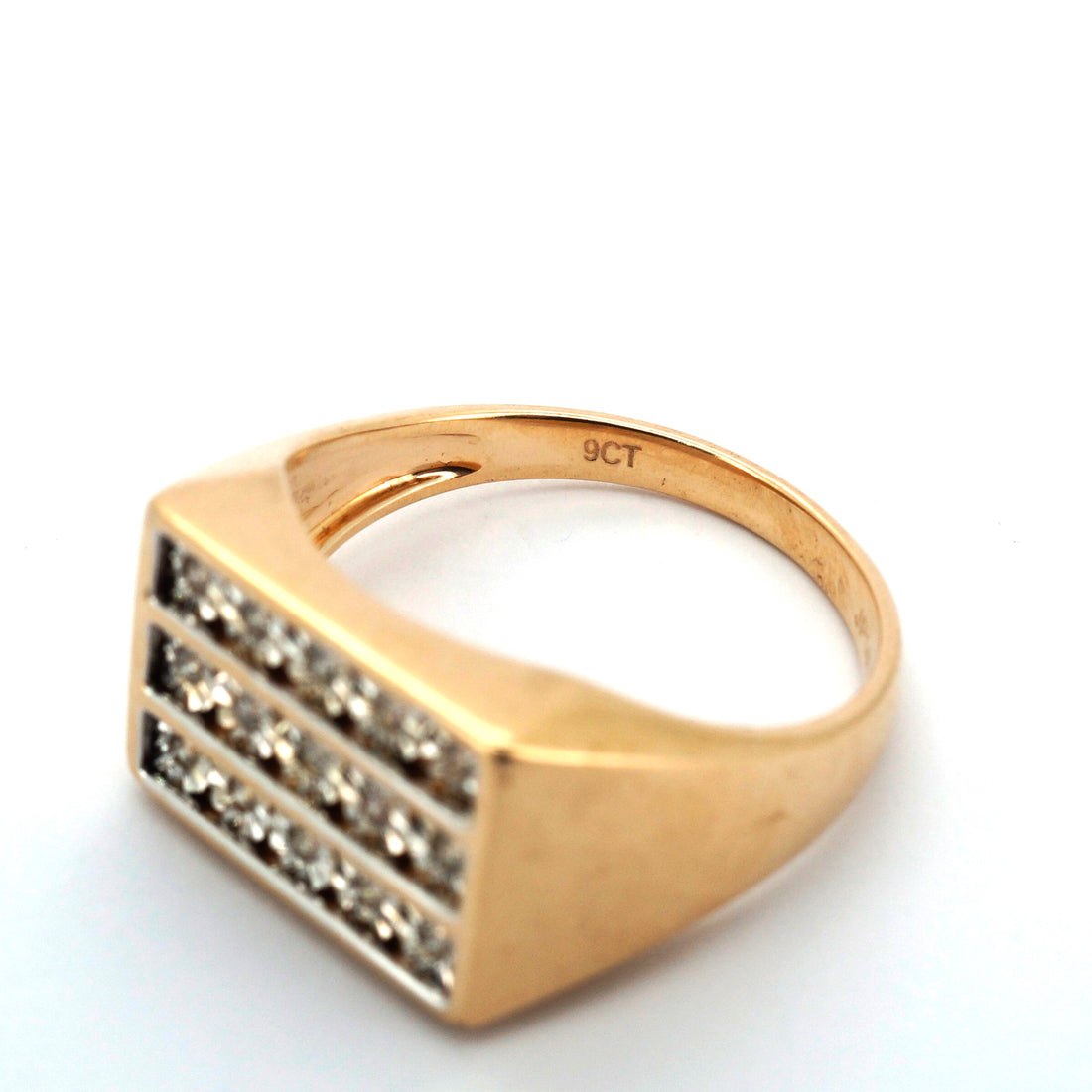 Unisex 9ct Yellow Gold & Diamond Dress Ring (Size S) - 511558