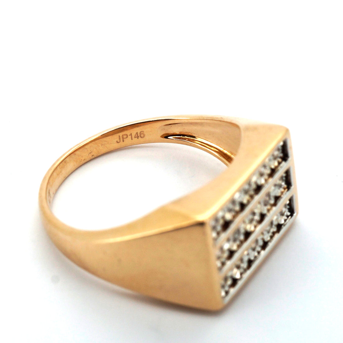 Unisex 9ct Yellow Gold & Diamond Dress Ring (Size S) - 511558