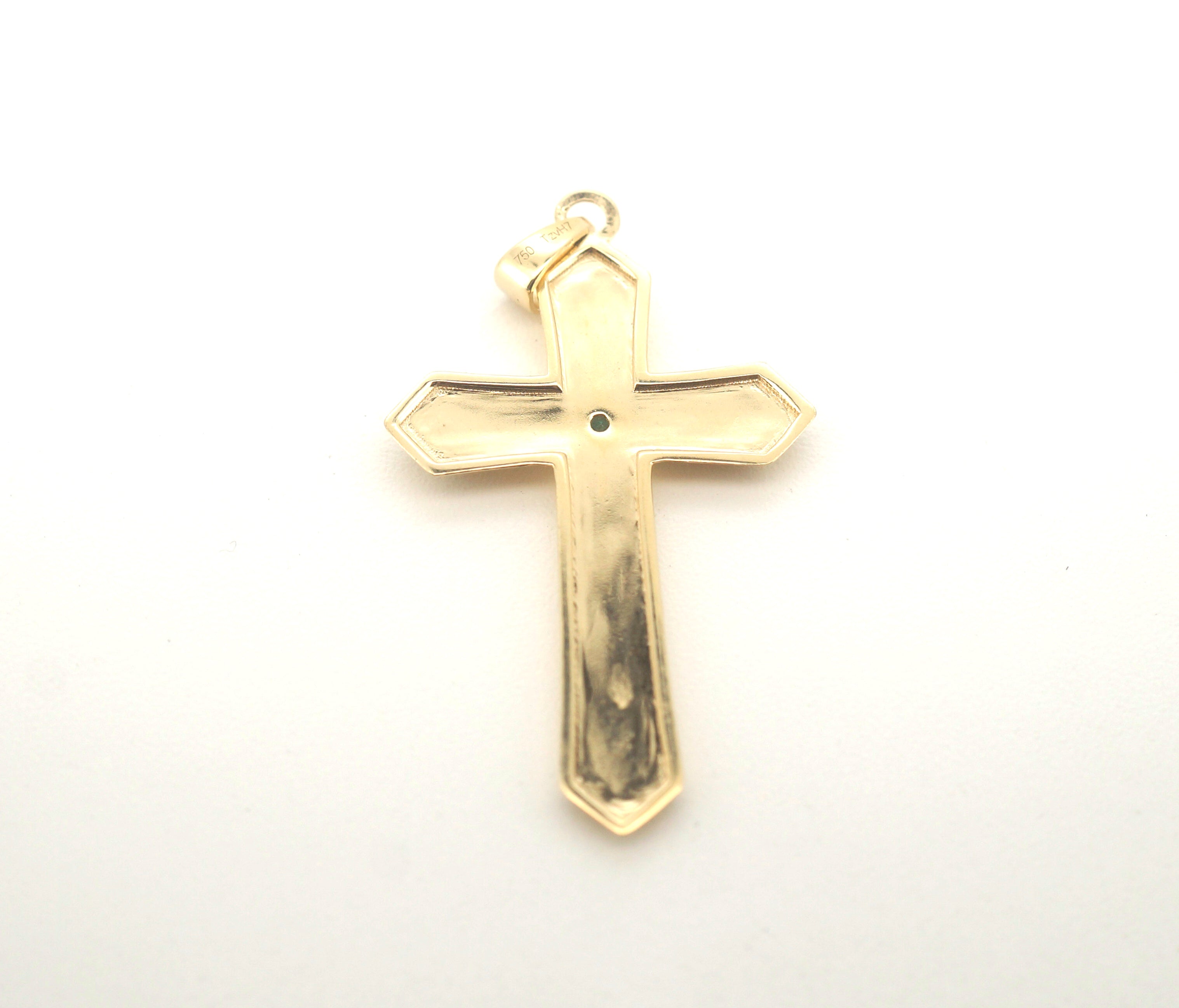 Solid 18CT Yellow Gold Cross Pendant With Green Stone (2.79g) - 505340-1