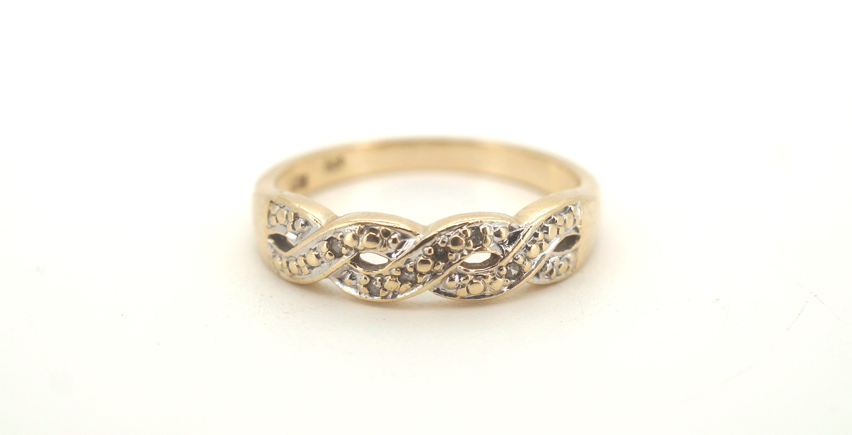 Unisex 9ct Yellow & White Gold Diamond Ring (Size O) - 504831