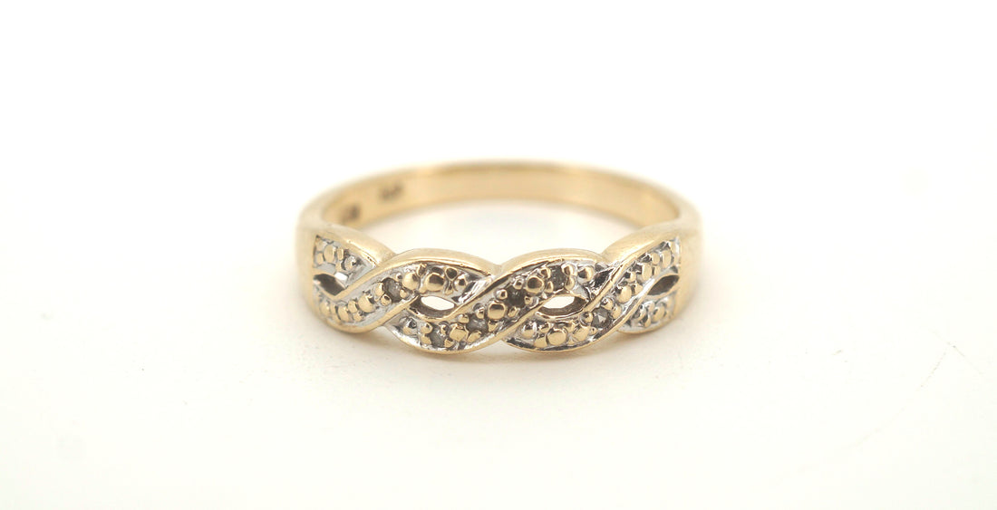 Unisex 9ct Yellow & White Gold Diamond Ring (Size O) - 504831