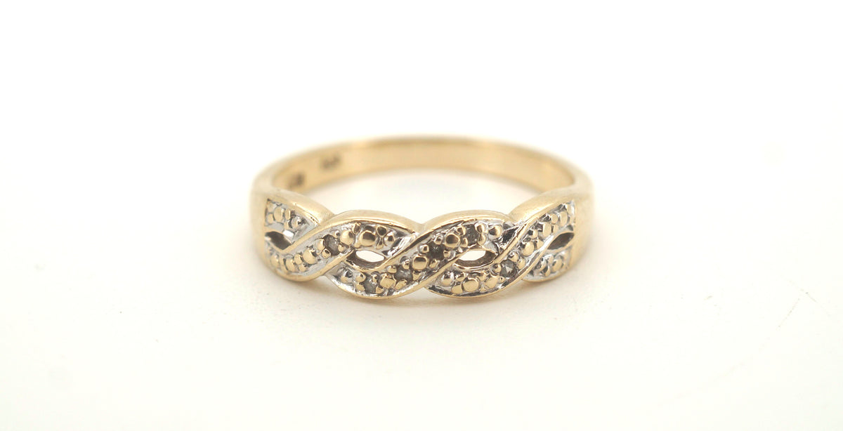 Unisex 9ct Yellow & White Gold Diamond Ring (Size O) - 504831