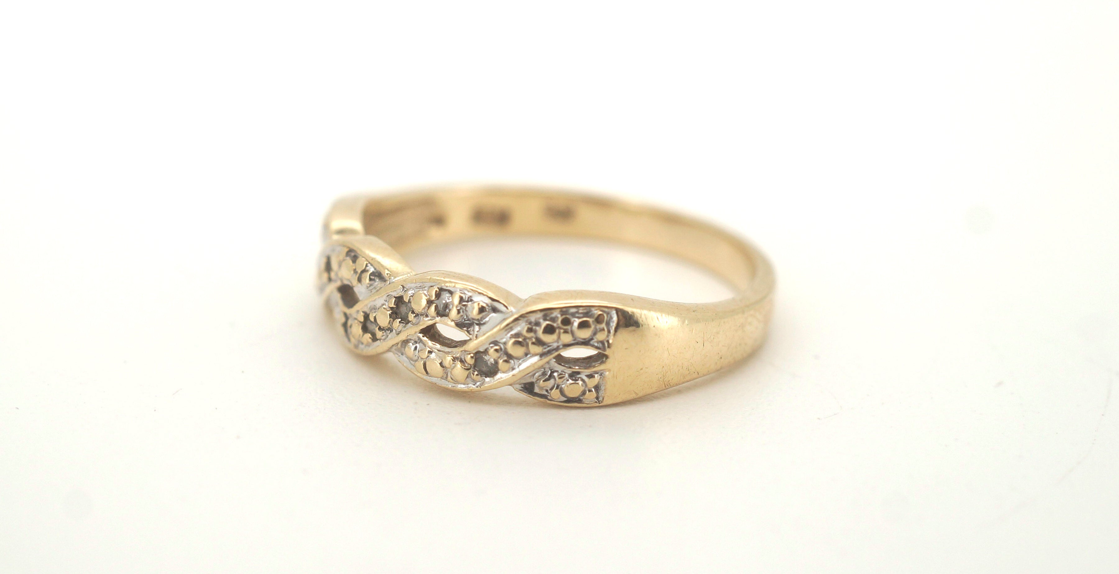 Unisex 9ct Yellow & White Gold Diamond Ring (Size O) - 504831