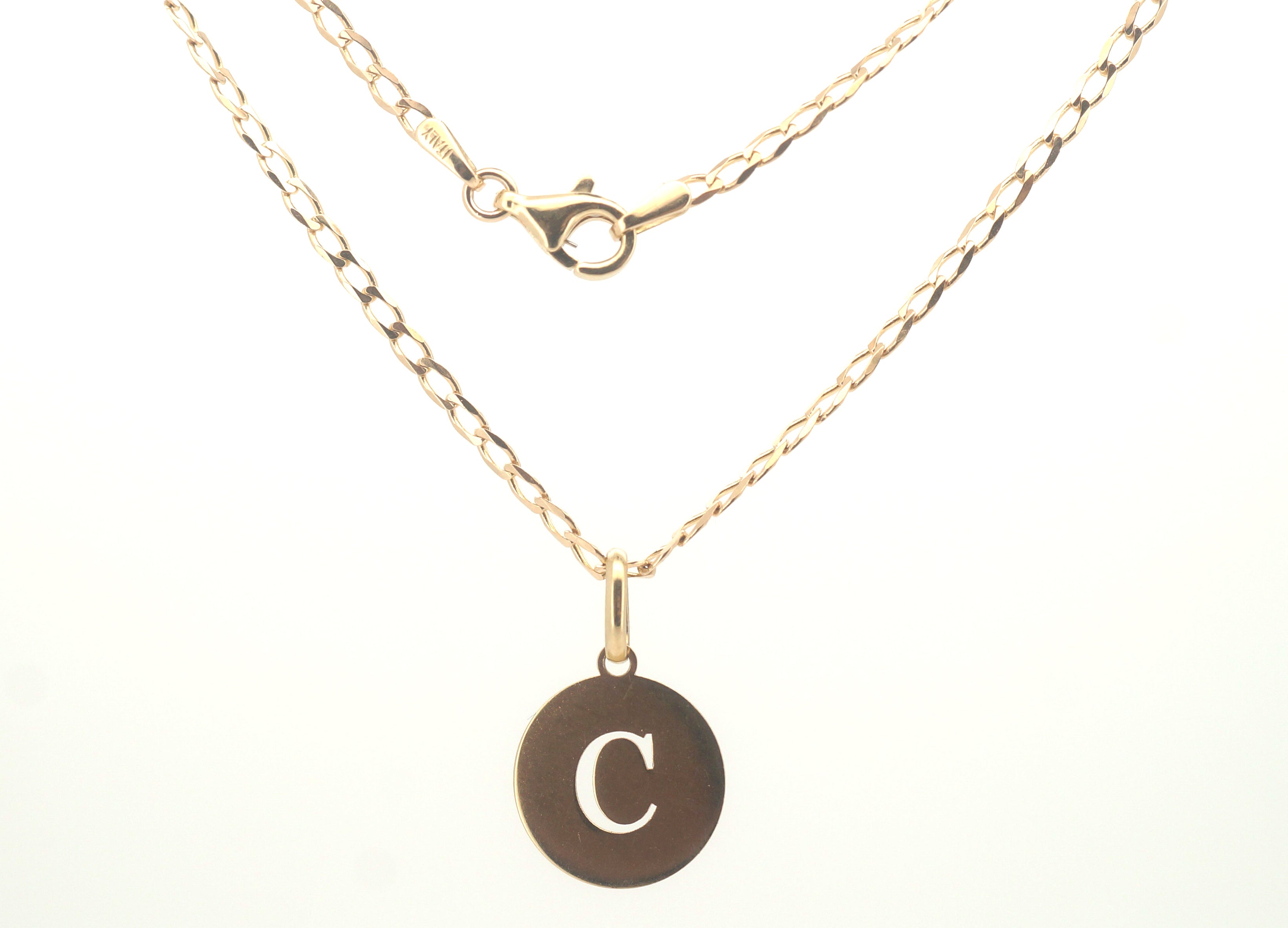 9ct Yellow Gold Curb Link Necklace & "C" Pendant (42cm) - 502510