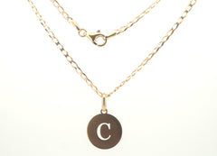 9ct Yellow Gold Curb Link Necklace & "C" Pendant (42cm) - 502510