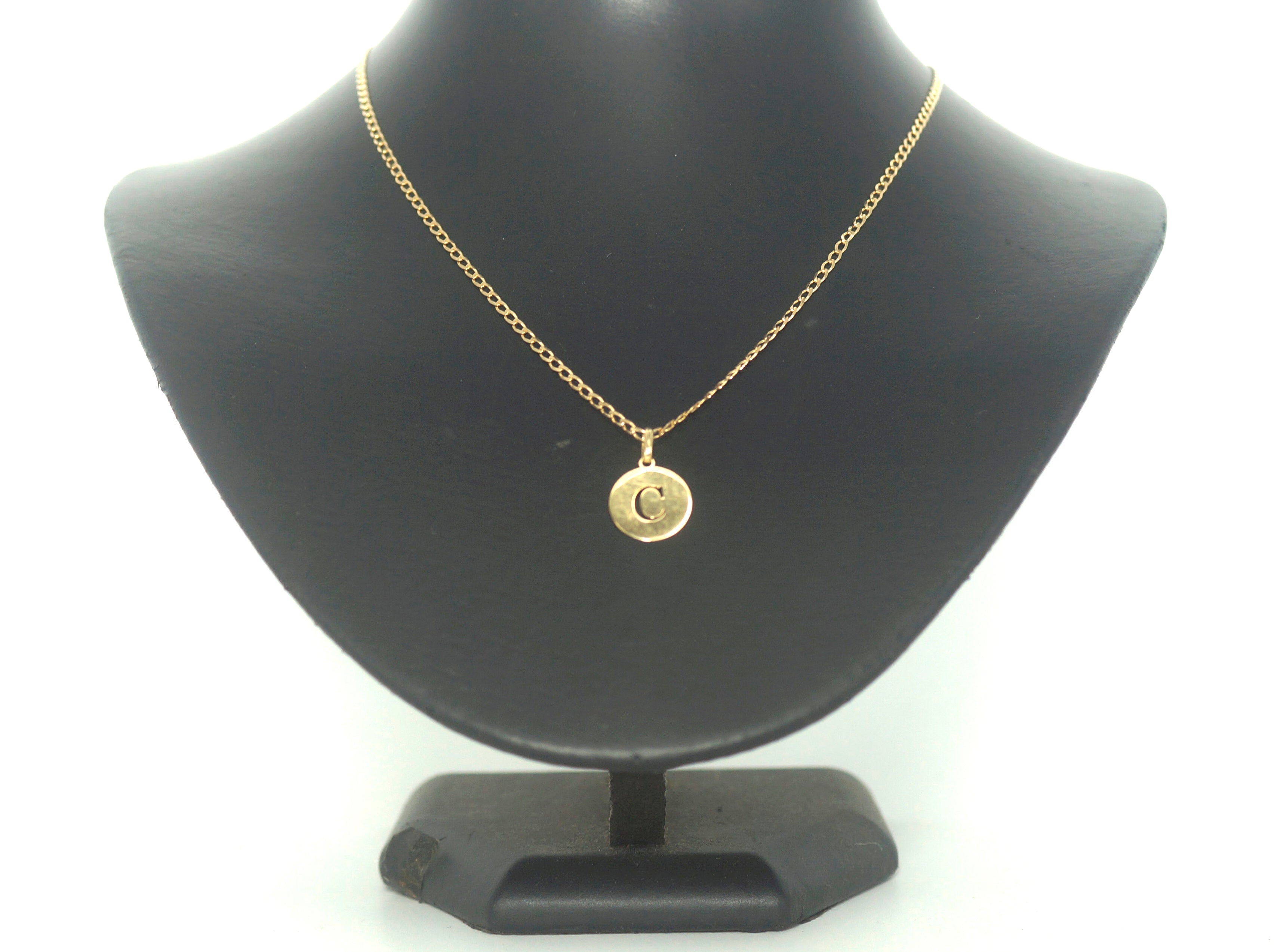 9ct Yellow Gold Curb Link Necklace & "C" Pendant (42cm) - 502510