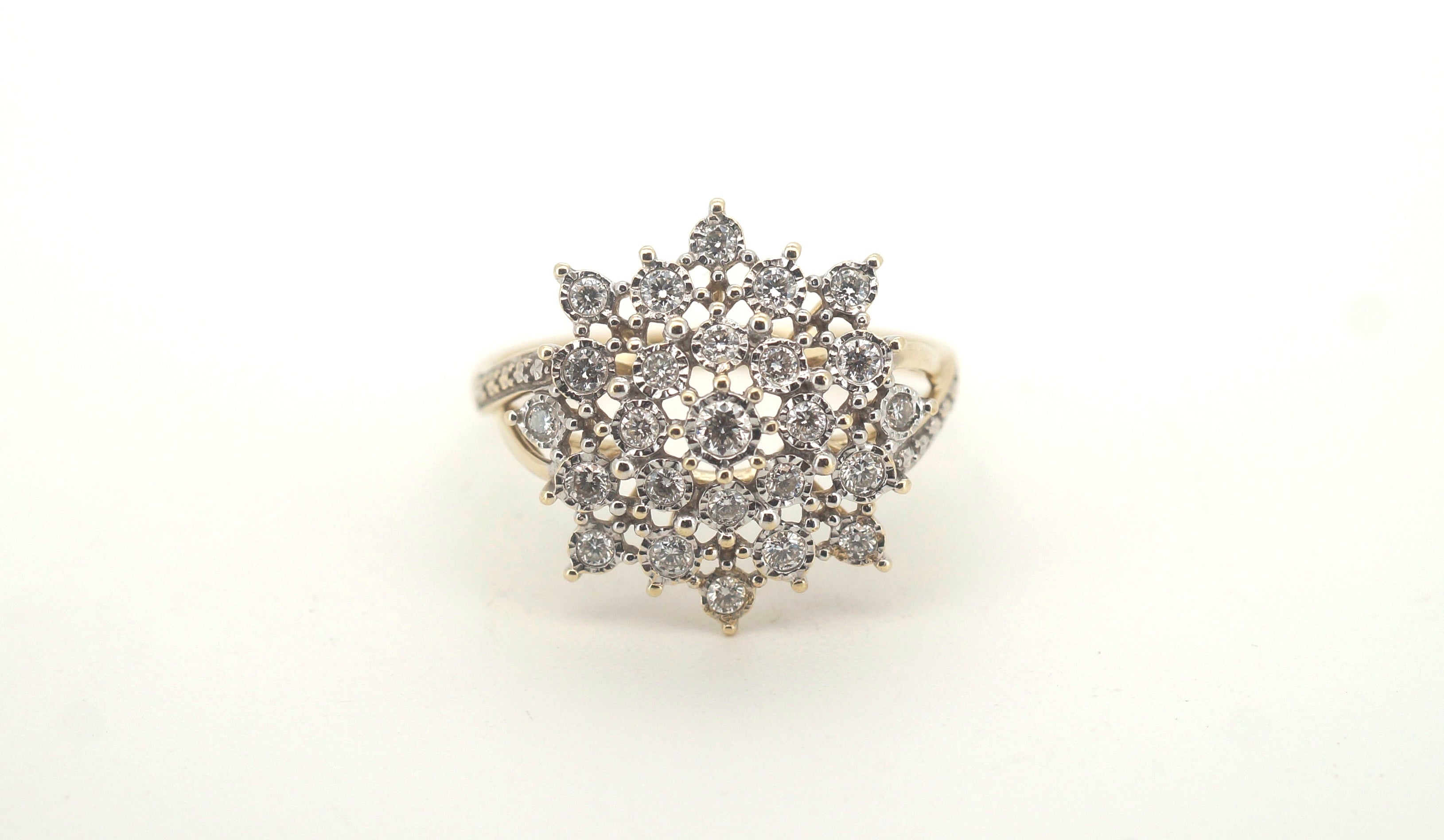 9ct Yellow Gold Synthetic Diamond Starburst Ring (Size S 1/2) - 503314