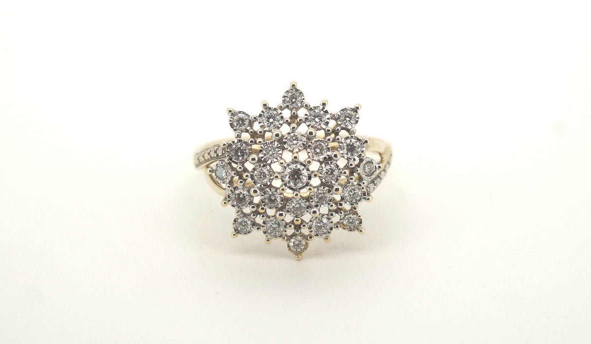 9ct Yellow Gold Synthetic Diamond Starburst Ring (Size S 1/2) - 503314
