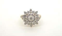 9ct Yellow Gold Synthetic Diamond Starburst Ring (Size S 1/2) - 503314