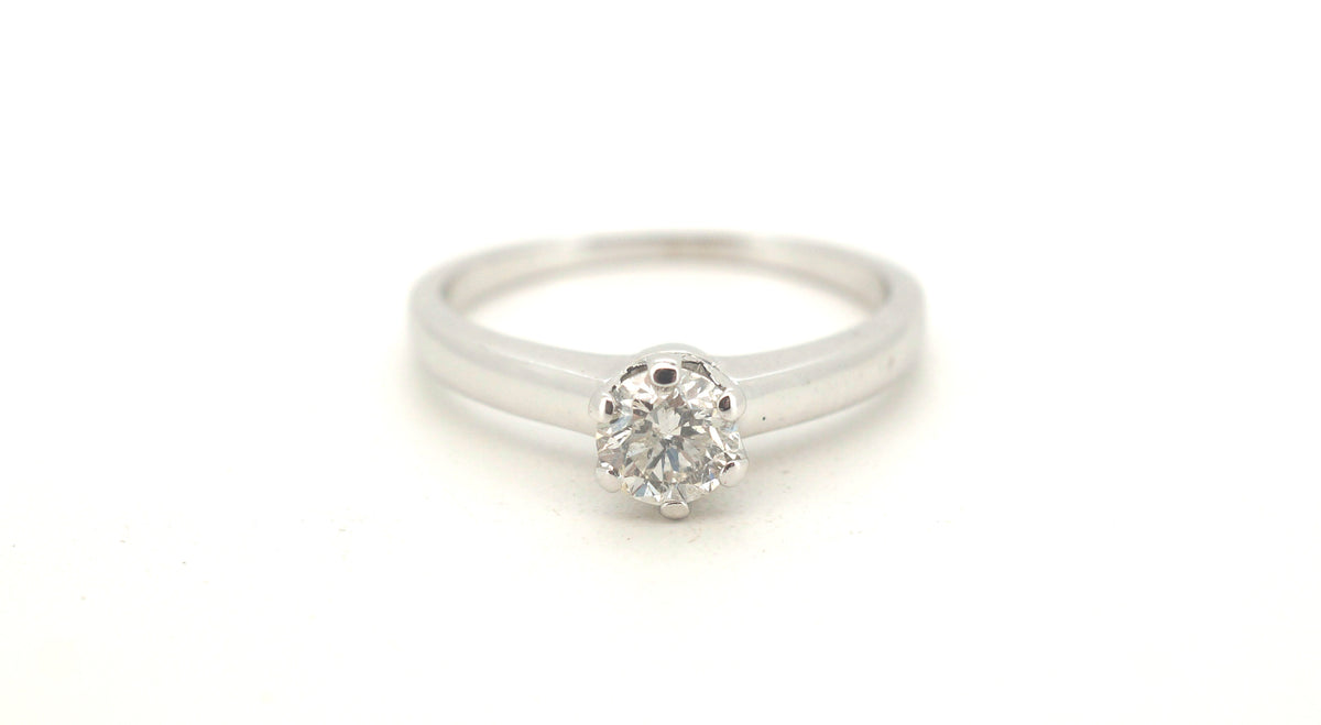 18ct White Gold Solitaire Diamond (Size N 1/2) - 501858