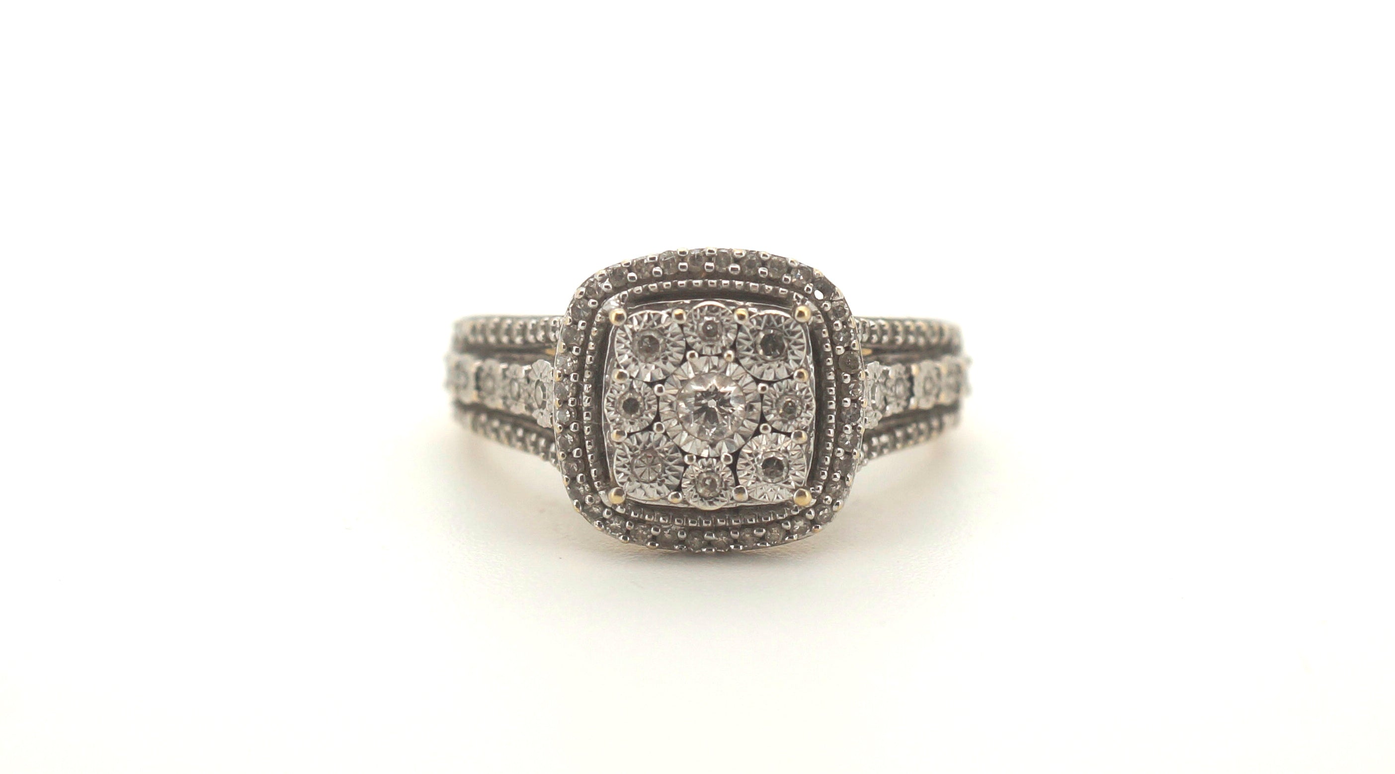 9ct Yellow & White Gold 90 Diamond Cluster Ring (Size O) - 504280