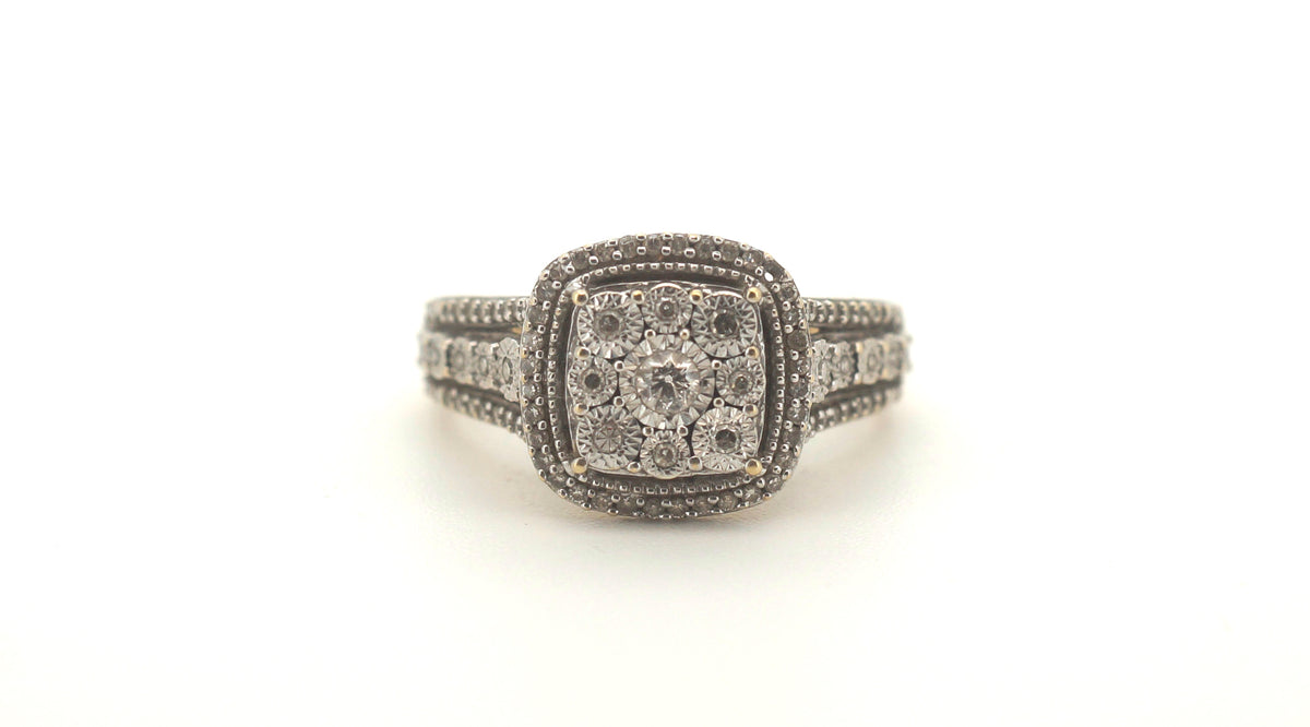 9ct Yellow & White Gold 90 Diamond Cluster Ring (Size O) - 504280