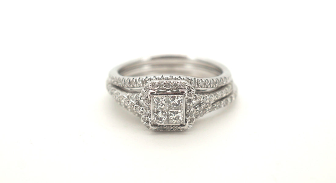 10ct/18ct White Gold Diamond 3 Engagement Ring Set (Size N 1/2) - 502752