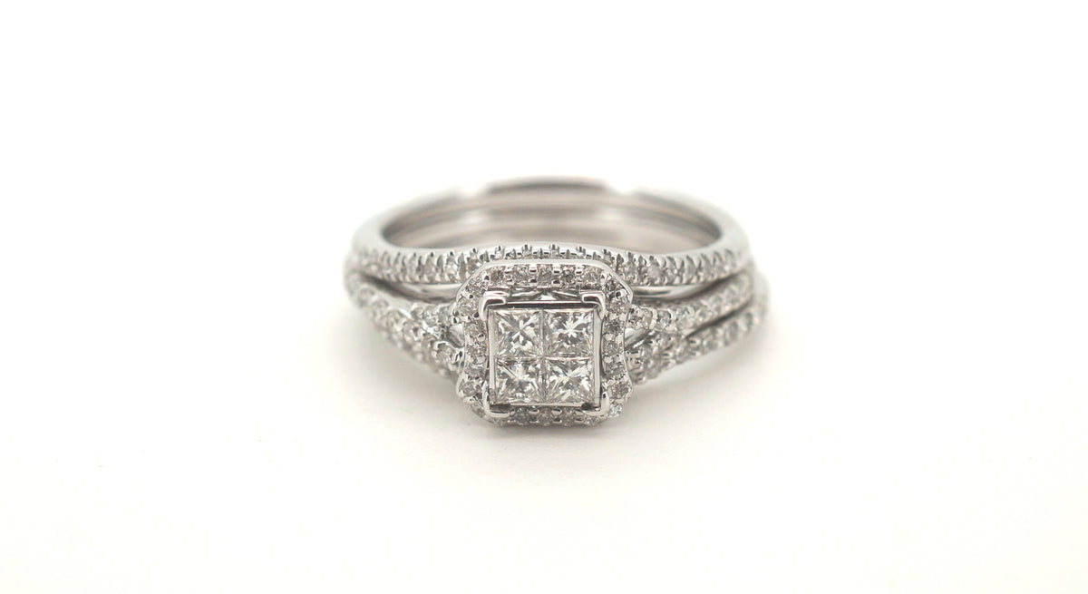 10ct/18ct White Gold Diamond 3 Engagement Ring Set (Size N 1/2) - 502752