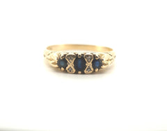 Ladies 9CT Yellow Gold Ring Blue Stones/Diamonds (Size: O, 2.31g) - 506389