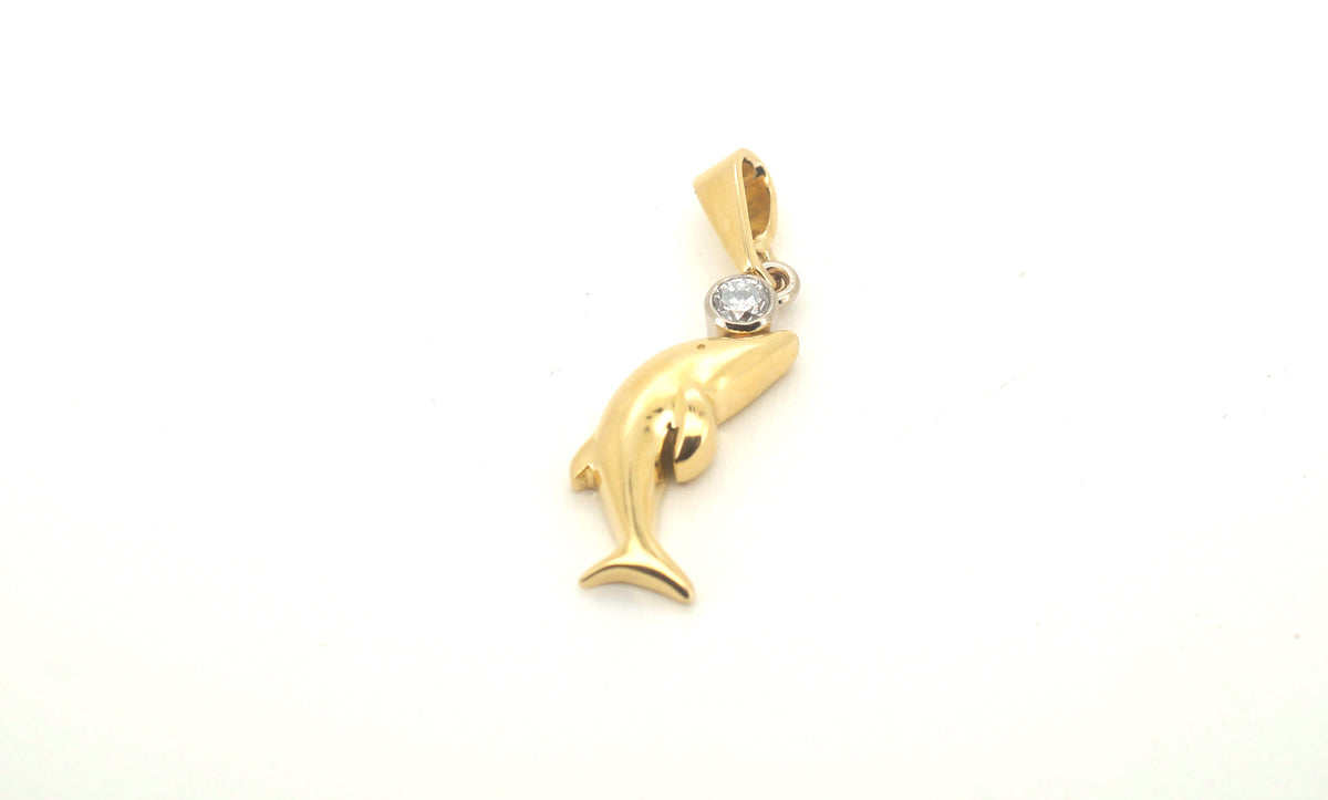 18ct Yellow Gold Dolphin Themed Diamond Pendant - 23759