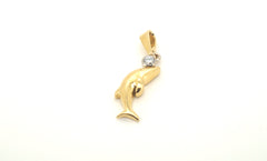 18ct Yellow Gold Dolphin Themed Diamond Pendant - 23759