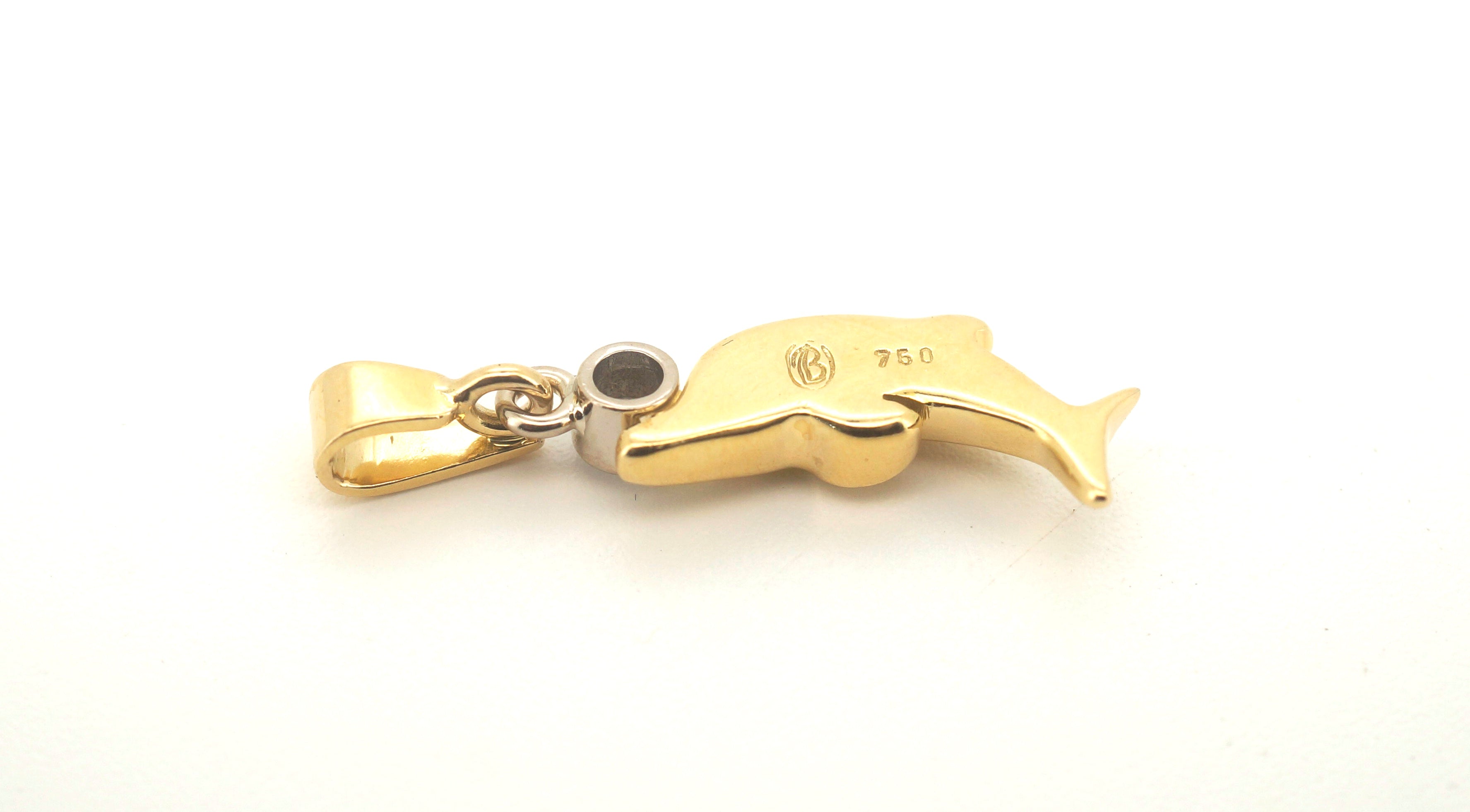 18ct Yellow Gold Dolphin Themed Diamond Pendant - 23759
