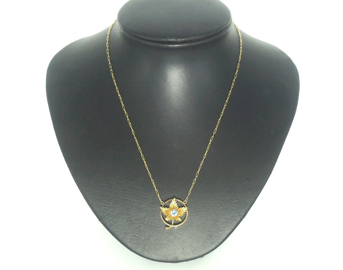 Ladies 14ct Yellow Gold Leaf Themed Necklace/Pendant (41cm) - 505419