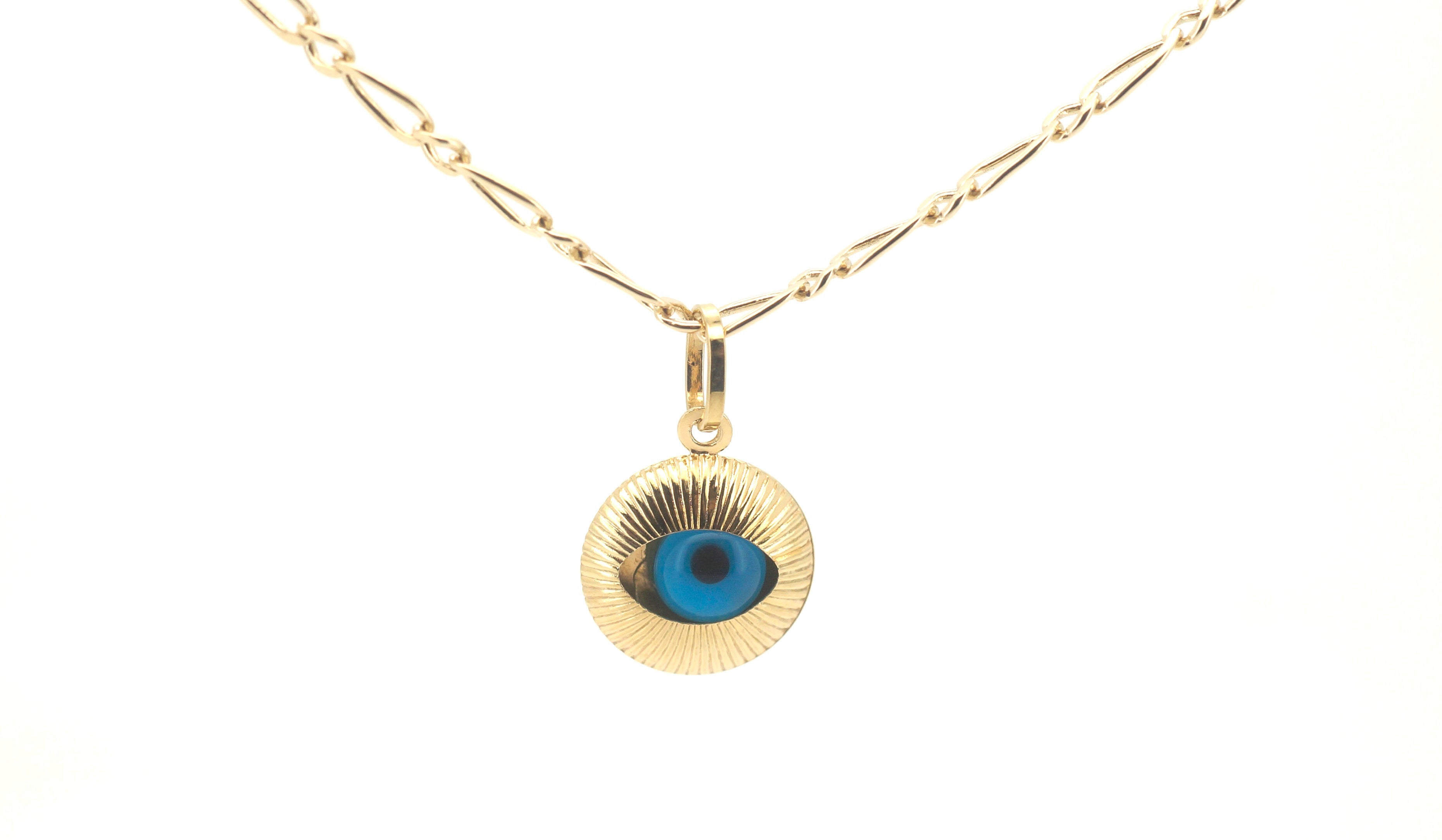 Ladies 9ct Yellow Gold Blue Eye Themed Necklace (59cm) - 503233