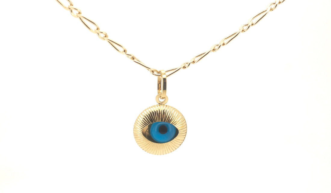 Ladies 9ct Yellow Gold Blue Eye Themed Necklace (59cm) - 503233