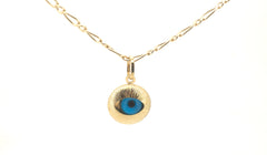 Ladies 9ct Yellow Gold Blue Eye Themed Necklace (59cm) - 503233