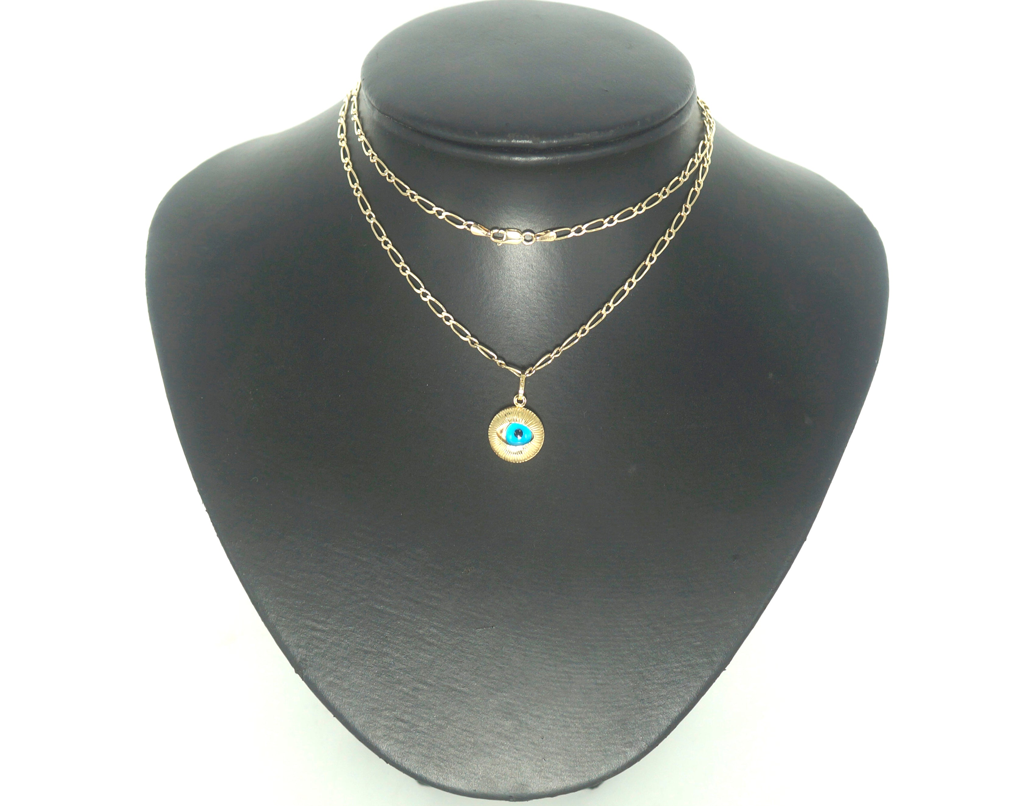 Ladies 9ct Yellow Gold Blue Eye Themed Necklace (59cm) - 503233