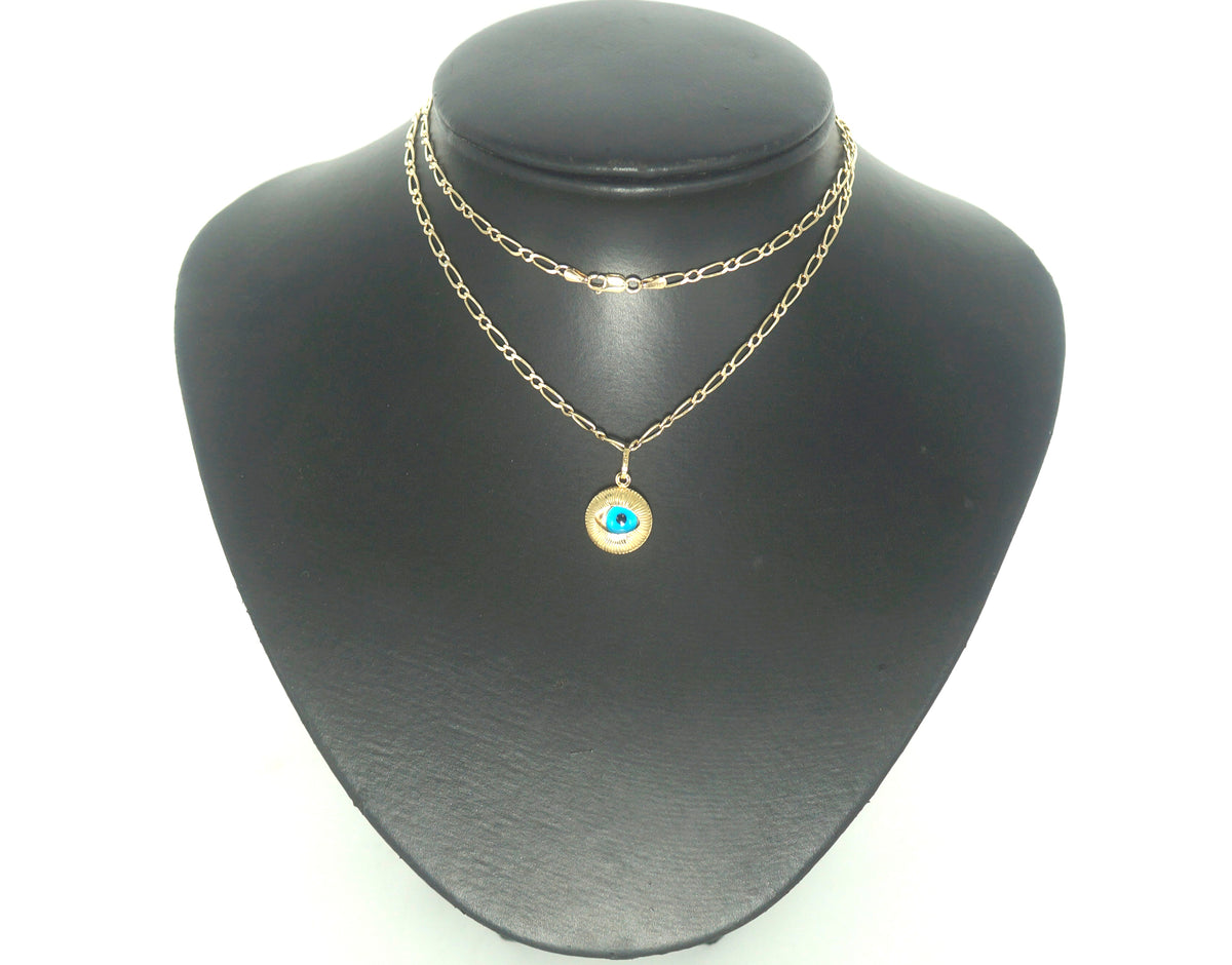Ladies 9ct Yellow Gold Blue Eye Themed Necklace (59cm) - 503233