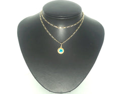 Ladies 9ct Yellow Gold Blue Eye Themed Necklace (59cm) - 503233
