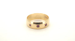 Unisex 9ct Yellow Gold 3 Pink Stone Ring (Size L) - 506073