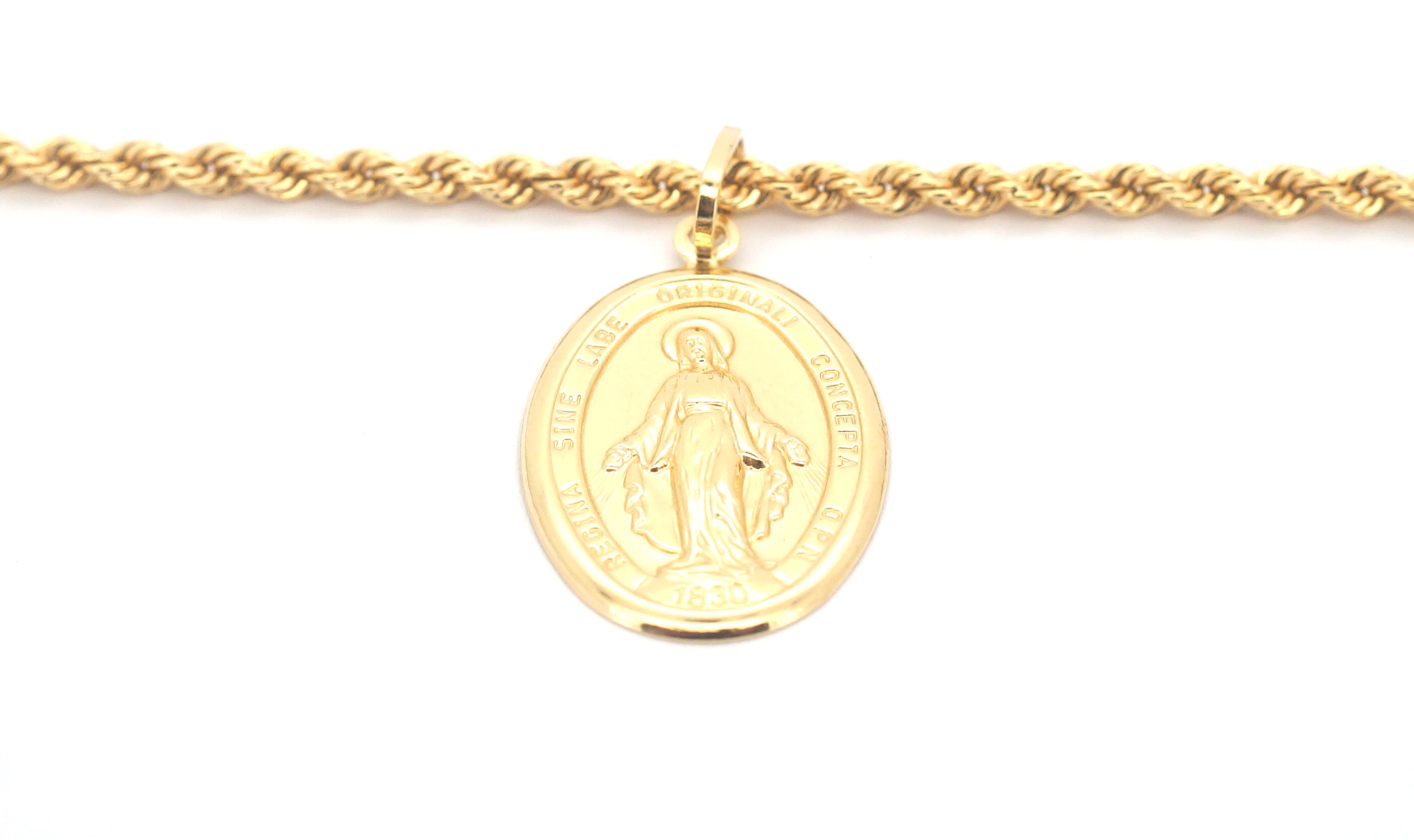 Men's 18ct Yellow Gold Rope Link Necklace with Jesus Pendant (59cm) - 506843
