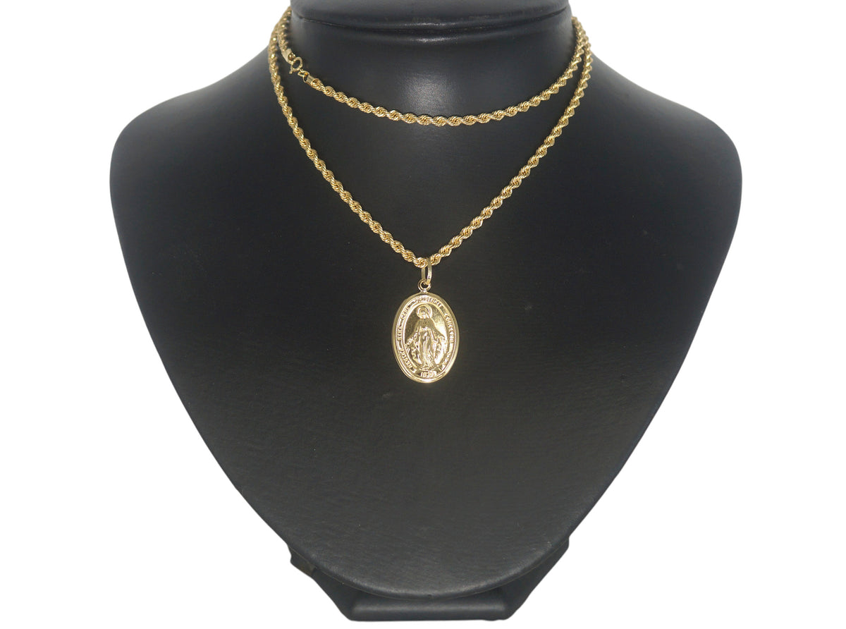 Men's 18ct Yellow Gold Rope Link Necklace with Jesus Pendant (59cm) - 506843