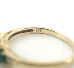 Ladies 9ct Yellow gold ring with Green Stones / Diamonds (Size M) - 503349
