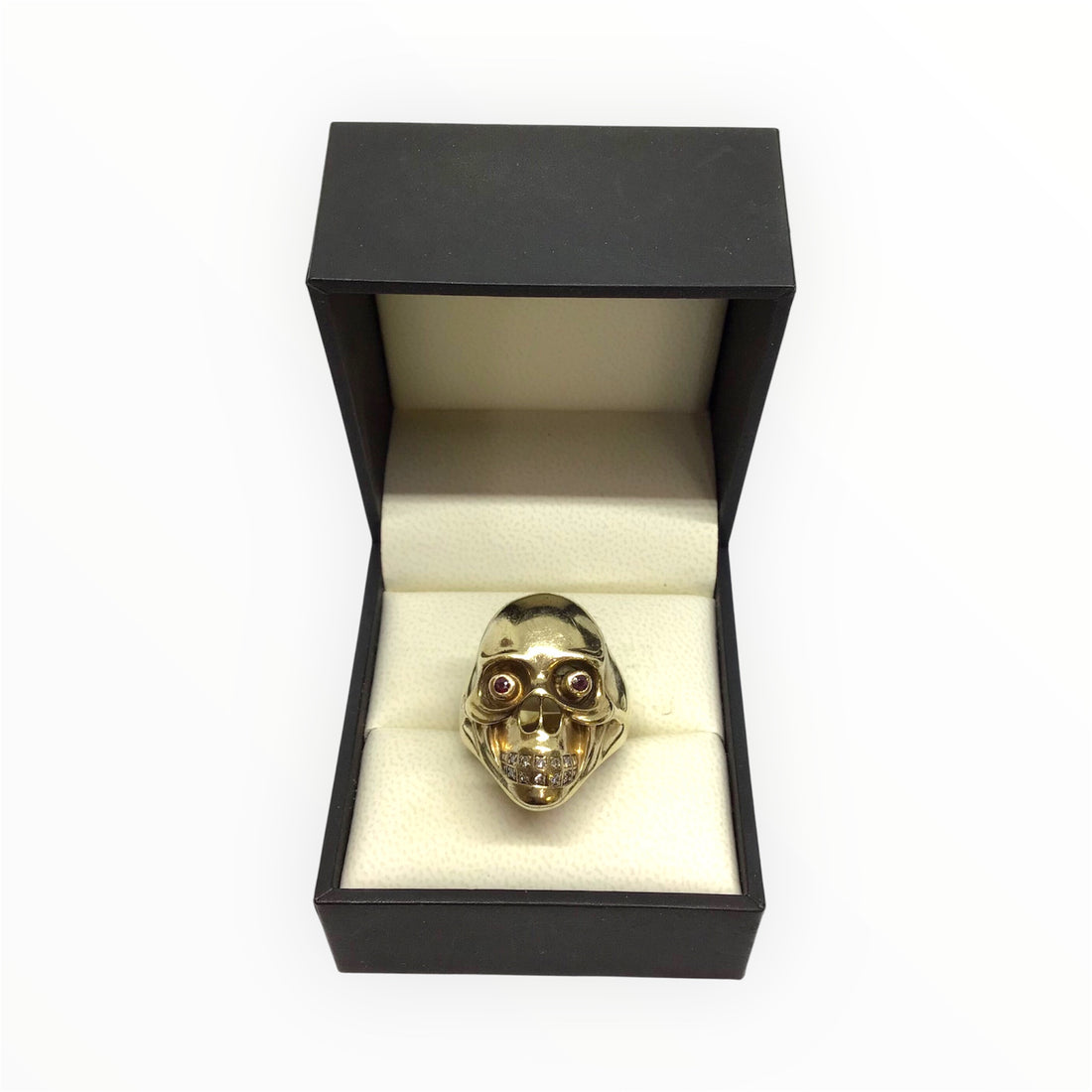 Unisex 9ct Gold Diamond Skull Ring (Size S) Ref#511902