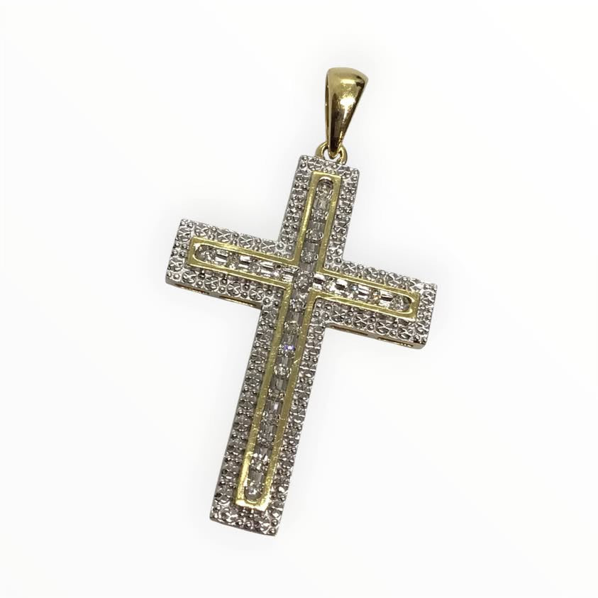 Unisex 9ct Gold Cross Diamond Pendant (Length 3.5cm) Ref#511844