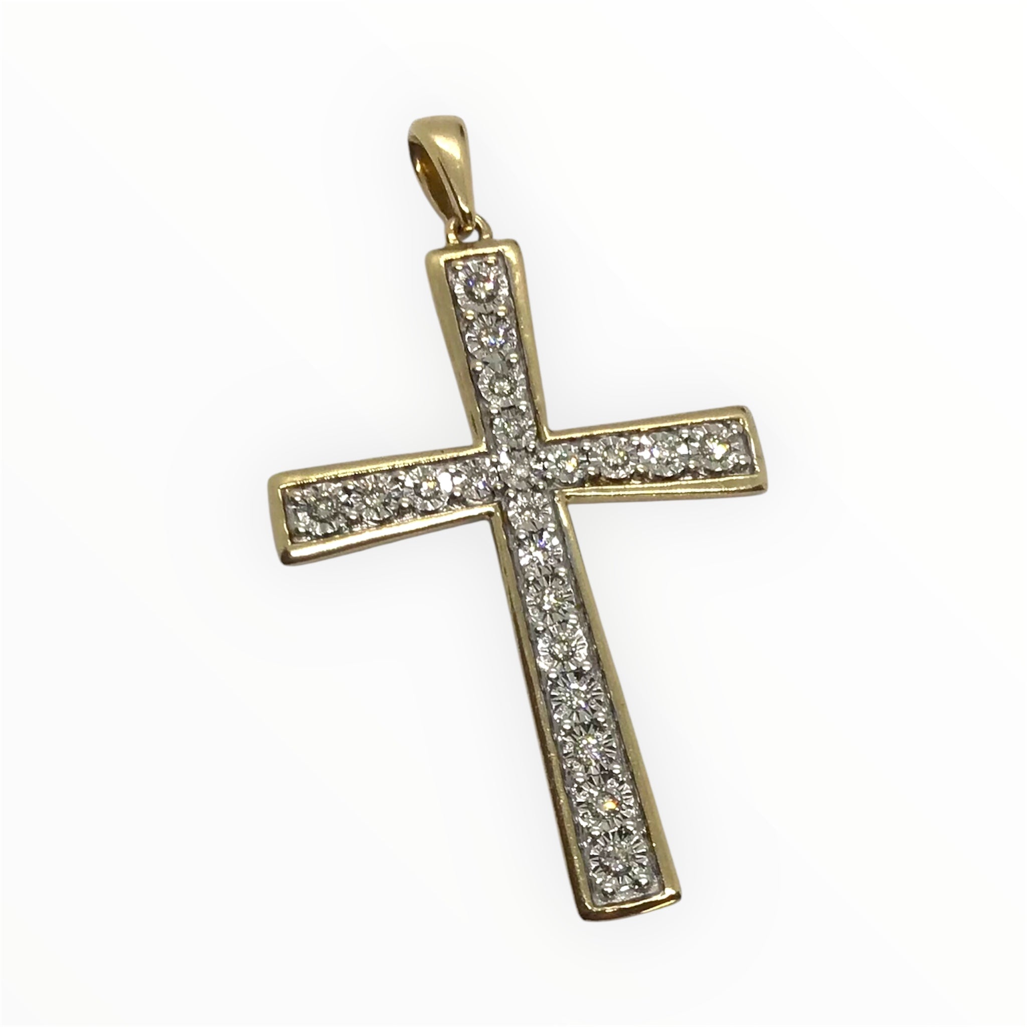 Unisex 9ct Gold Diamond Cross Pendant (Length 4cm) Ref#512341