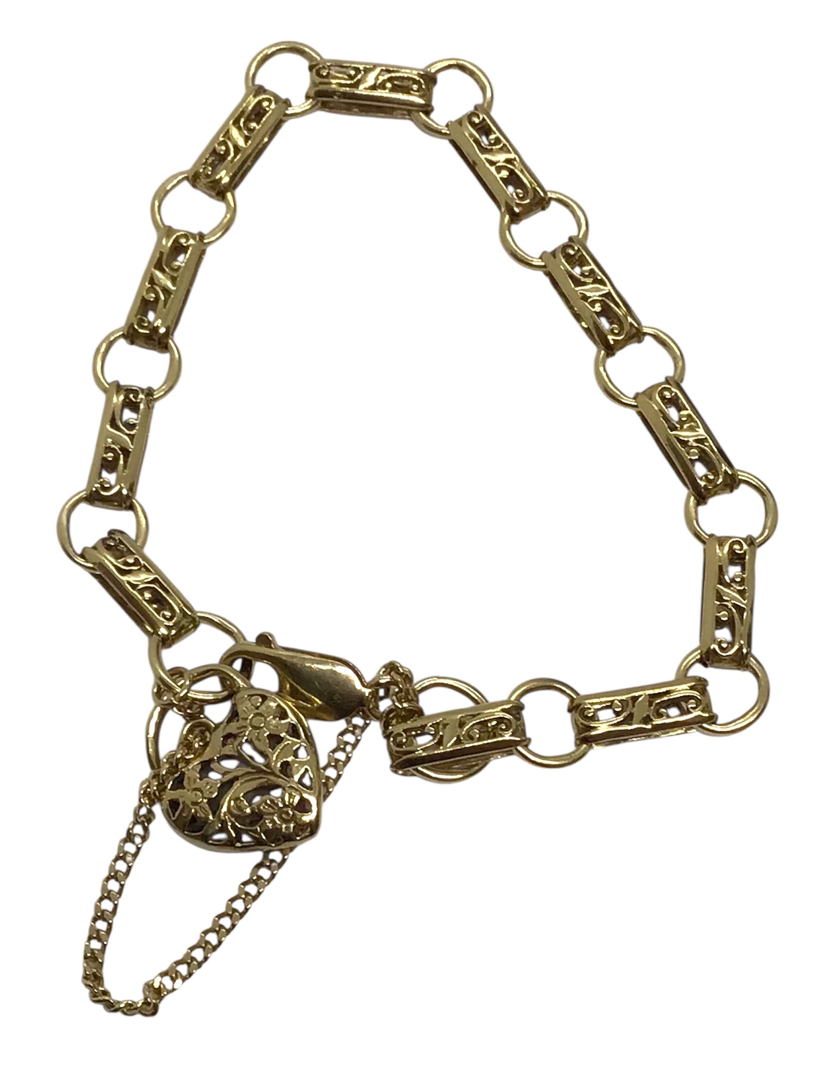 Ladies 9ct Yellow Gold Heart Bracelet Ref#507310
