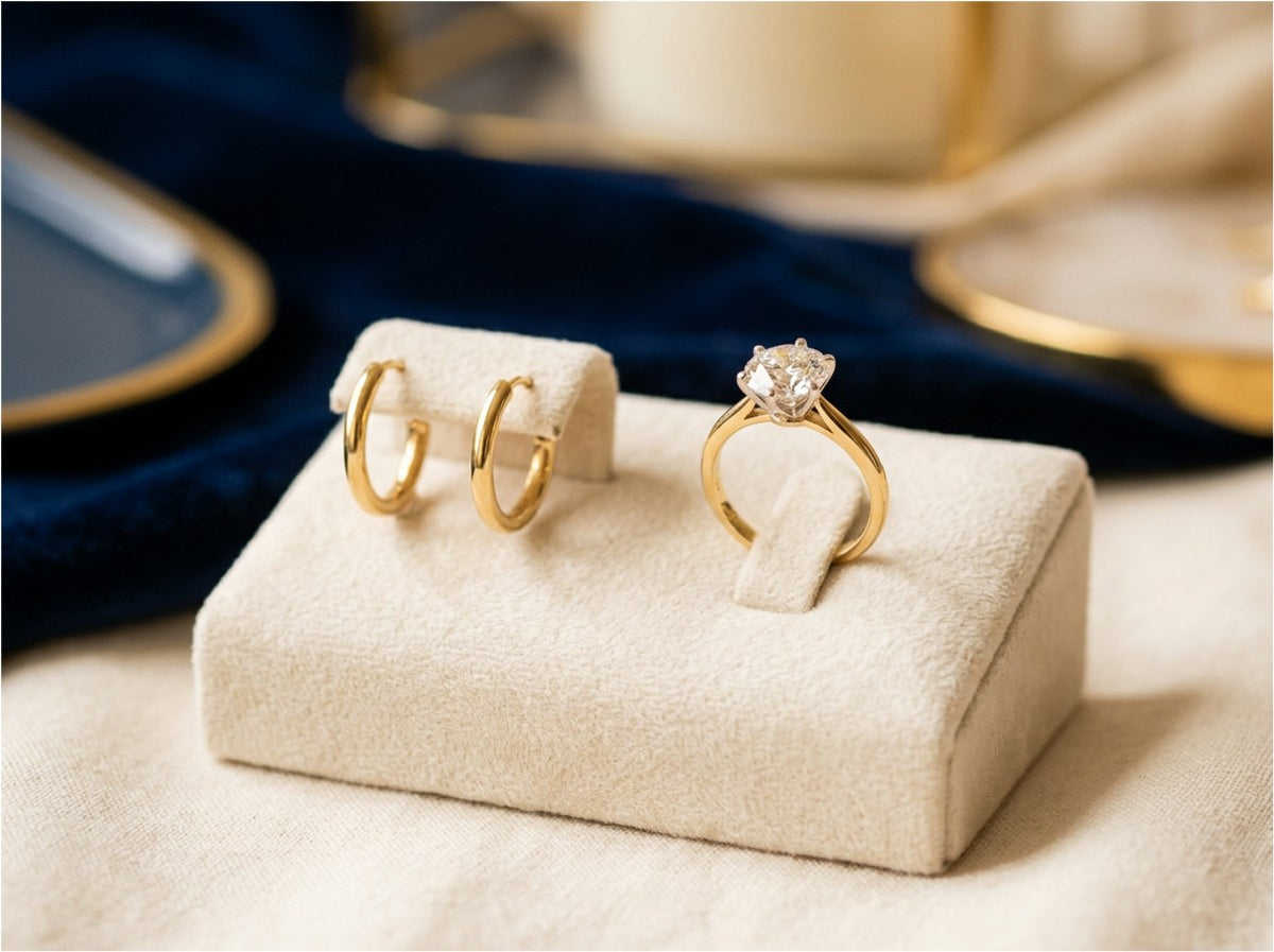 A diamond ring on dark marble